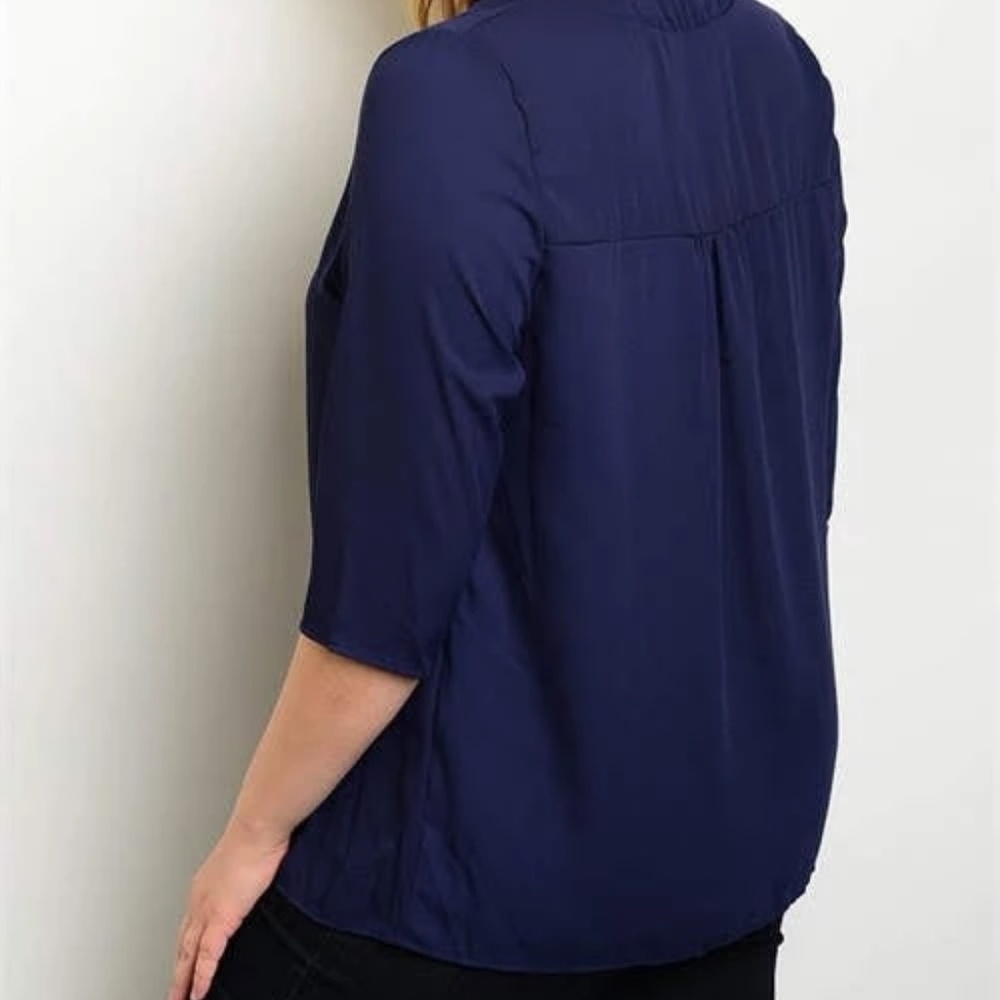 Plus Size 3/4 Length Sleeve Navy Blue Top - Picture 2 of 2
